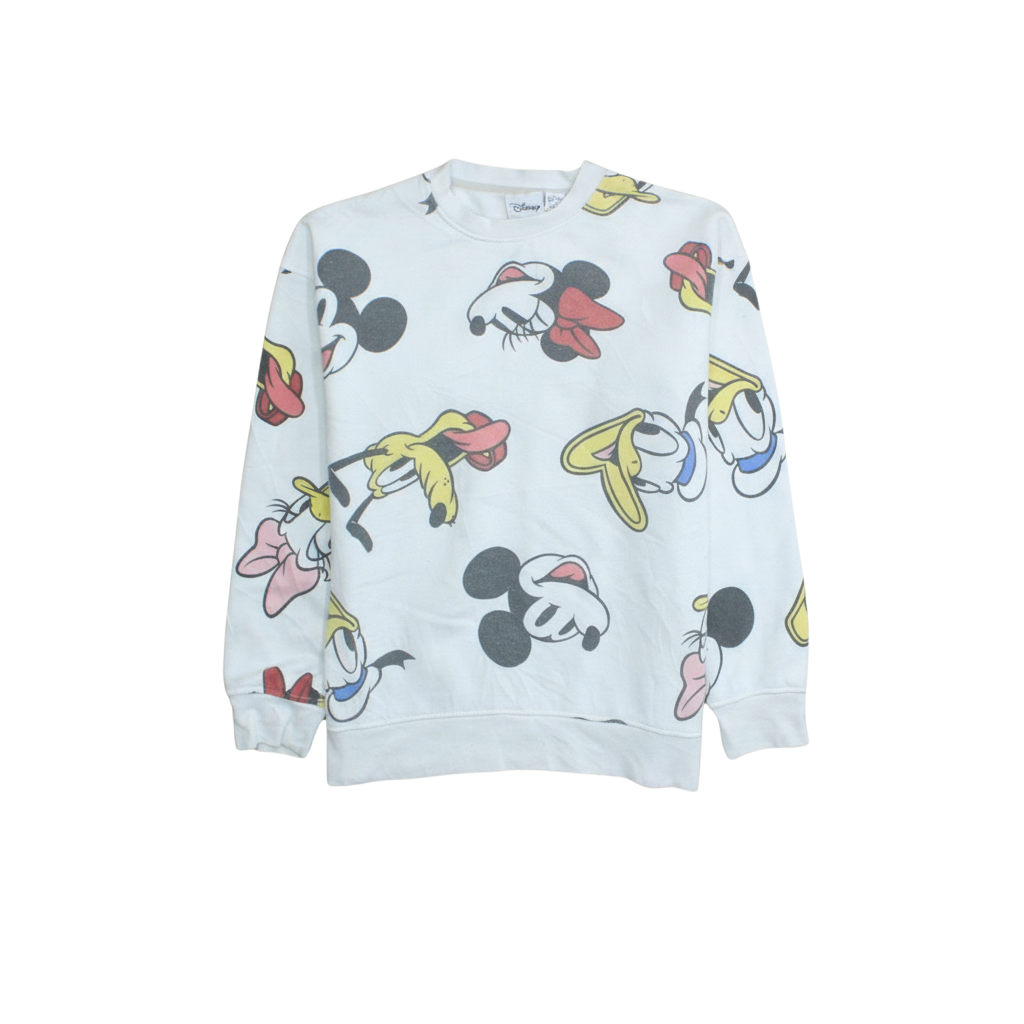 Disney Women White Mickey & Friends Crew Neck Pullover Sweatshirt Size S