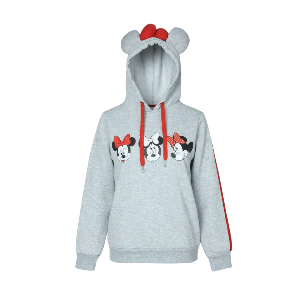 Disney Women Grey Hoodie Small Minnie Mouse Print Bow Detail
