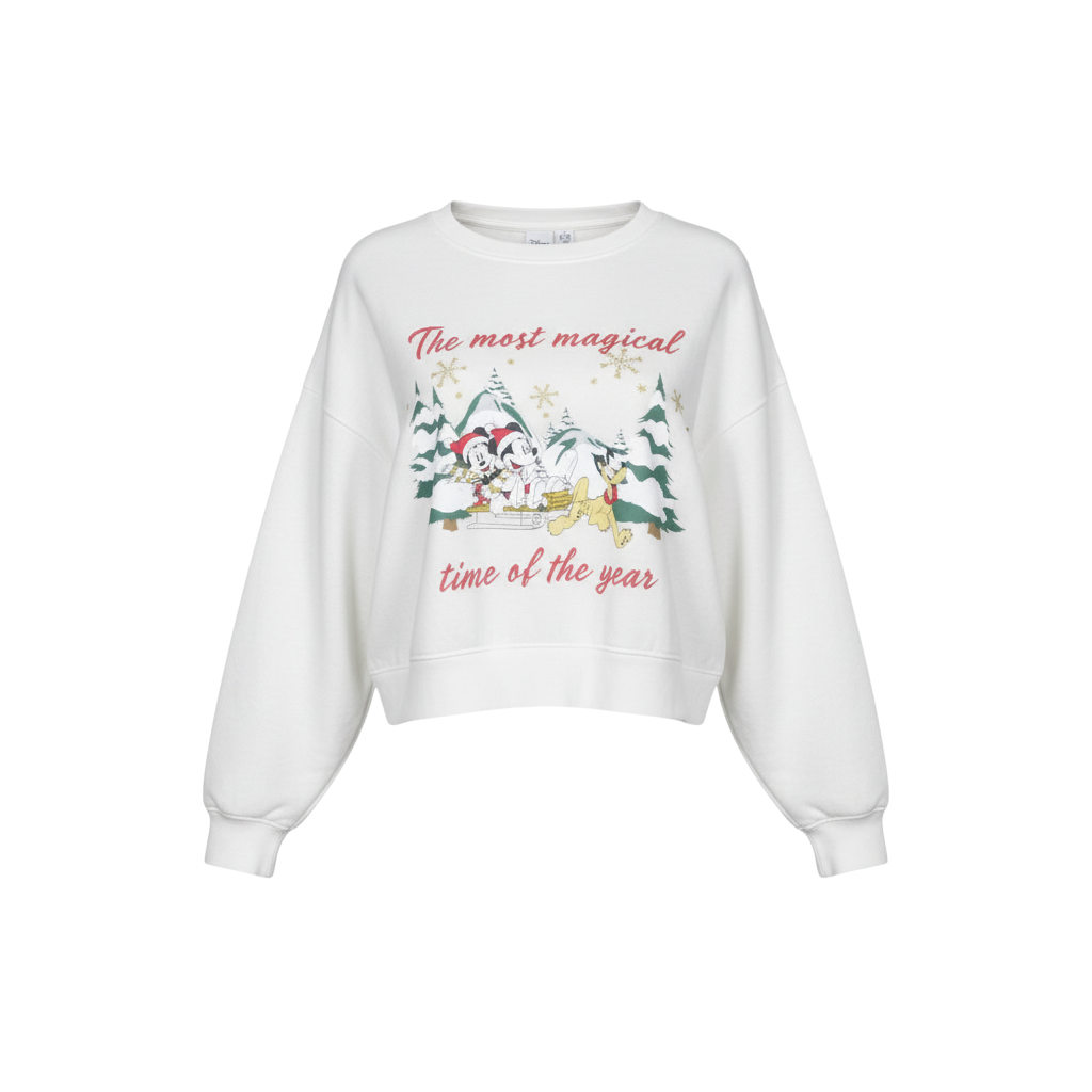 Disney Primark Women White XL Pullover Sweatshirt Mickey & Pluto Christmas