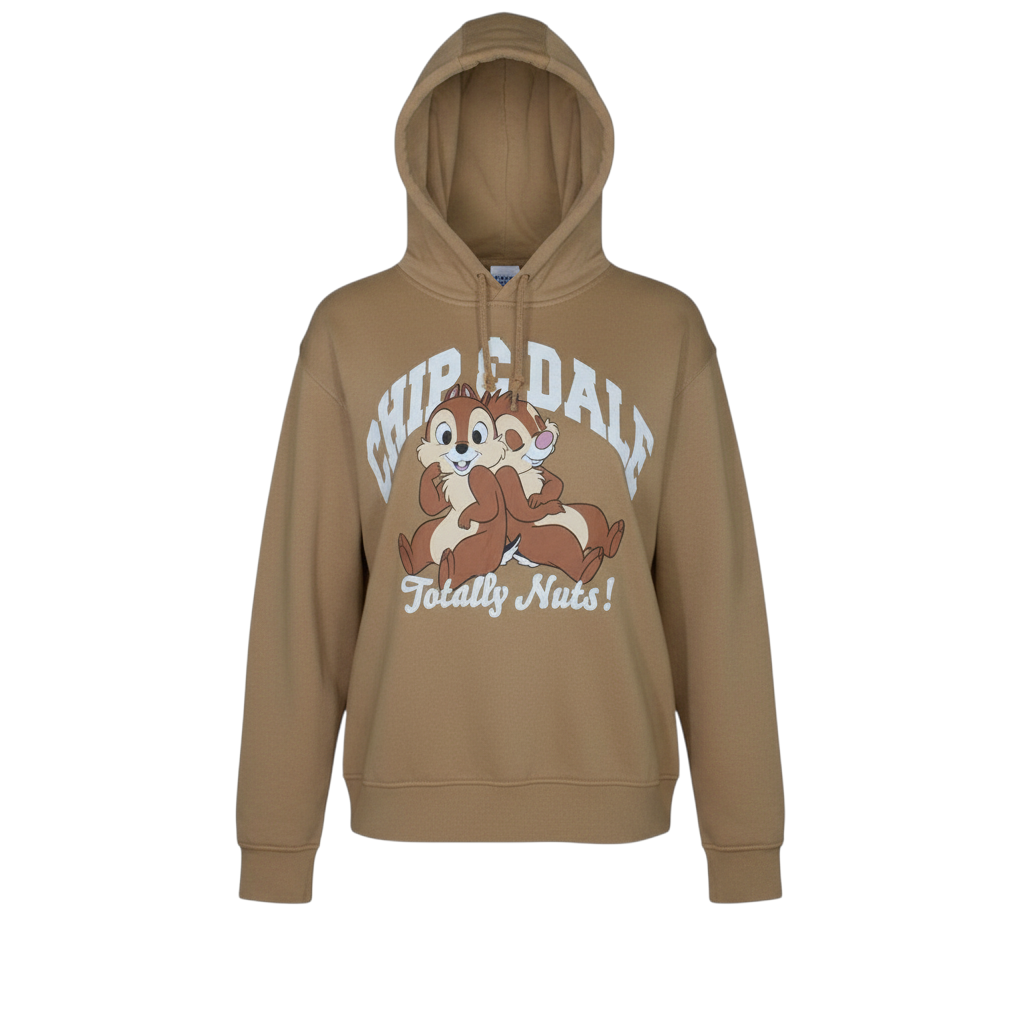 Disney Chip & Dale Women's Beige Hoodie S Pullover Graphic Print
