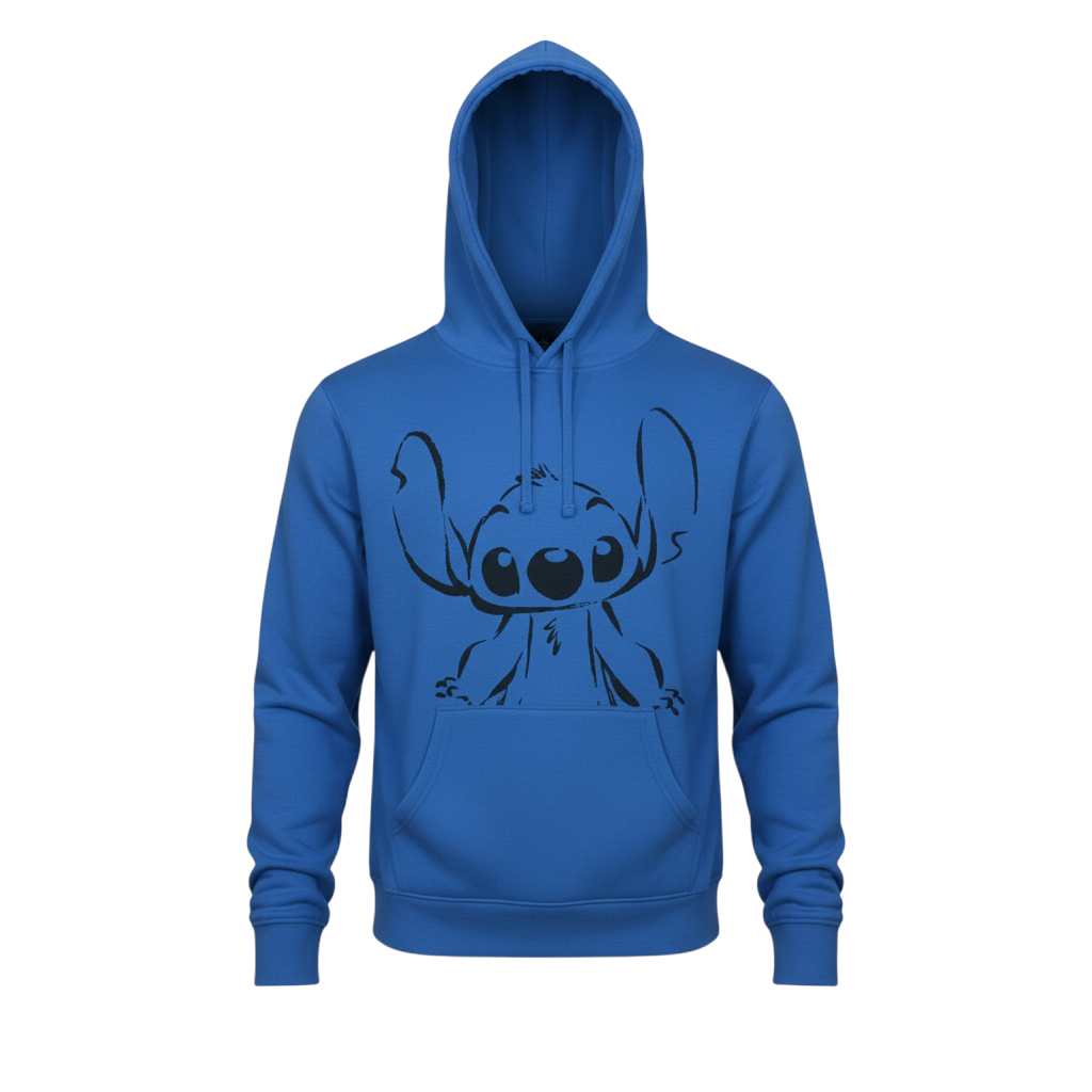 Disney Womens Blue Stitch Pullover Hoodie XS Cotton Sweatshirt
