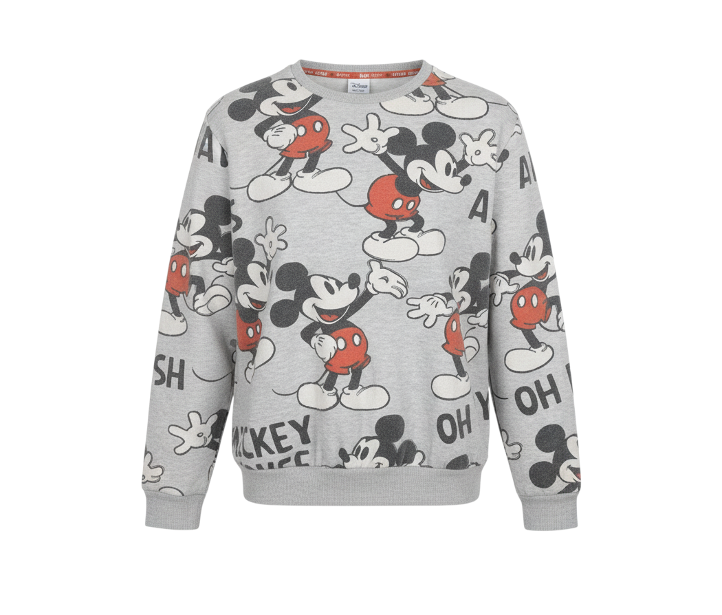 Disney Women Grey Mickey Mouse Print Pullover Sweatshirt M