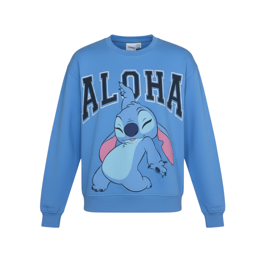 Disney Women Blue Stitch Aloha Pullover Sweatshirt Size S