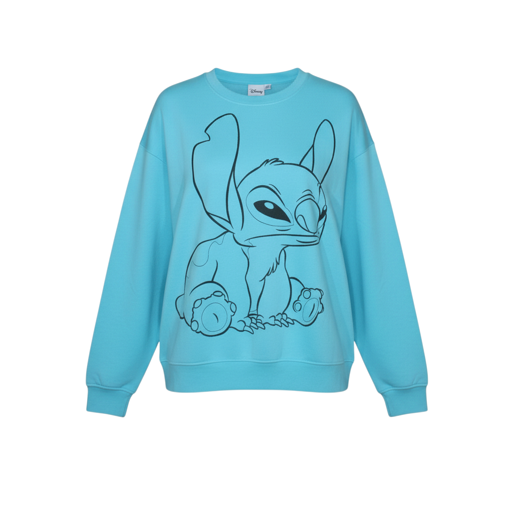Disney Women Blue Stitch Crew Neck Pullover Sweatshirt XL
