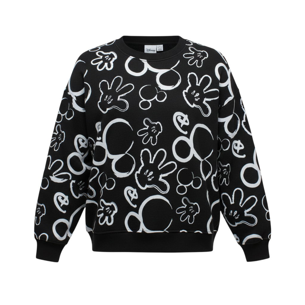 Disney Women’s Black Mickey Print Pullover Sweatshirt Size L