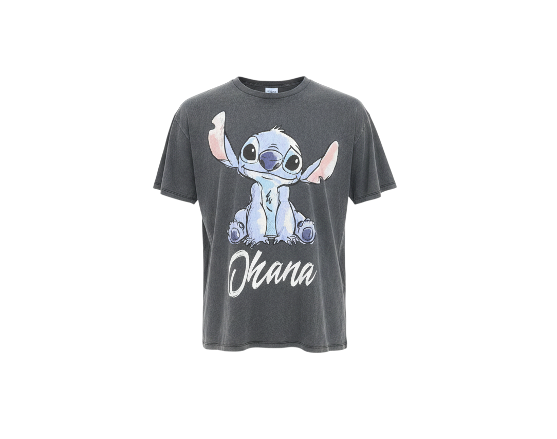 Disney Women’s Grey Ohana Stitch Graphic T-Shirt XL Cotton Casual