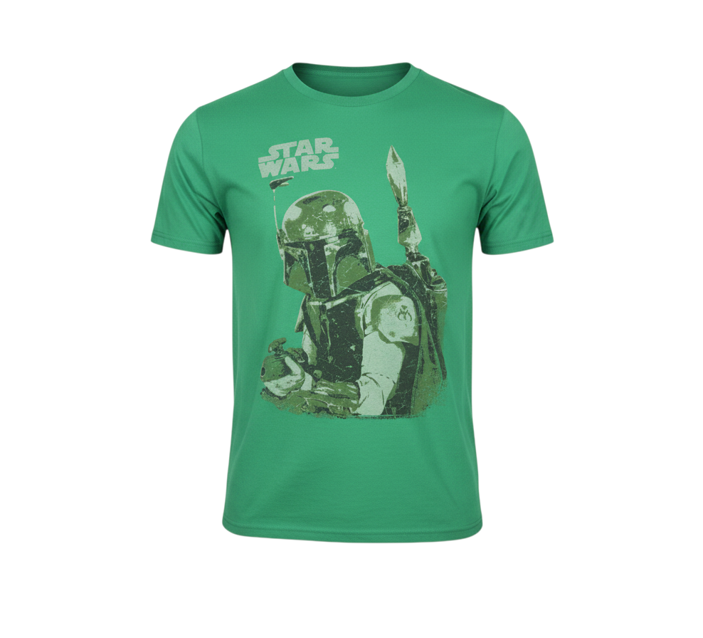 Star Mens Wars Green M Boba Fett Graphic Print Crew Neck T-Shirt