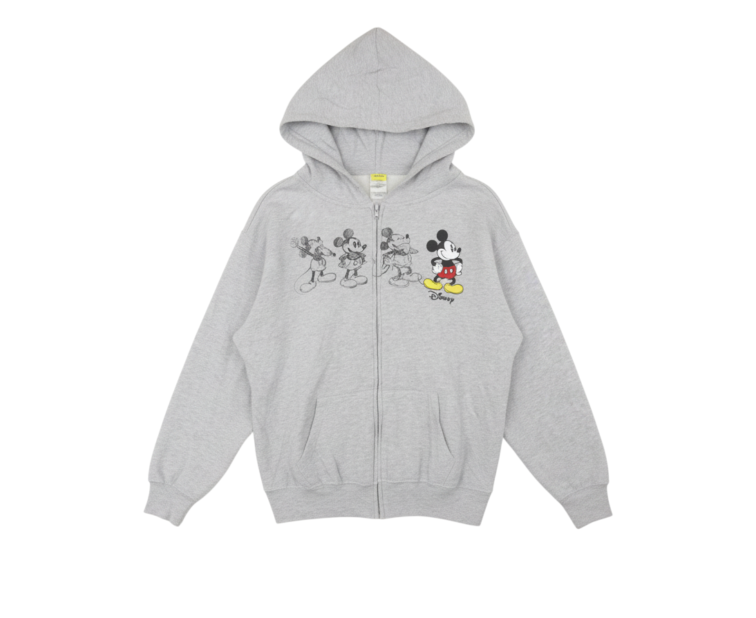 Disney Women Grey Full Zip Hoodie XL Mickey Graphic Print