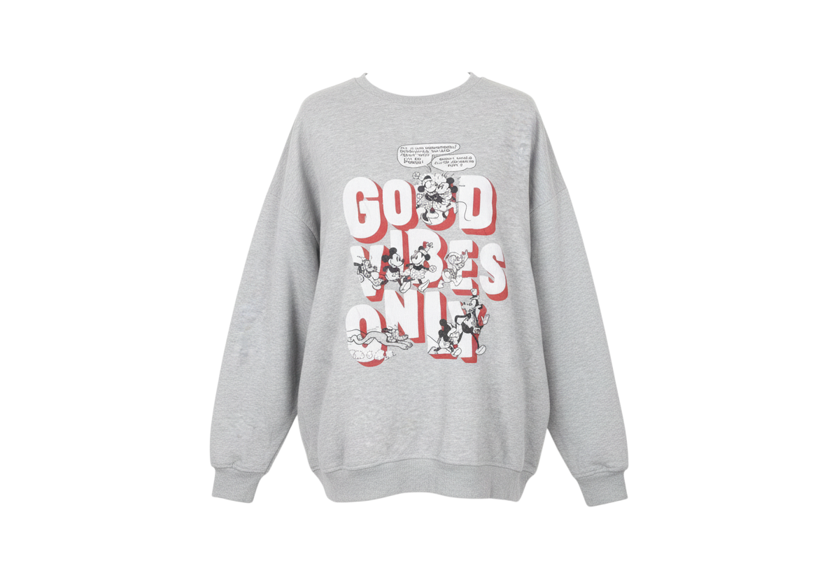 Disney Women Grey XL Sweatshirt Mickey & Friends Good Vibes Only