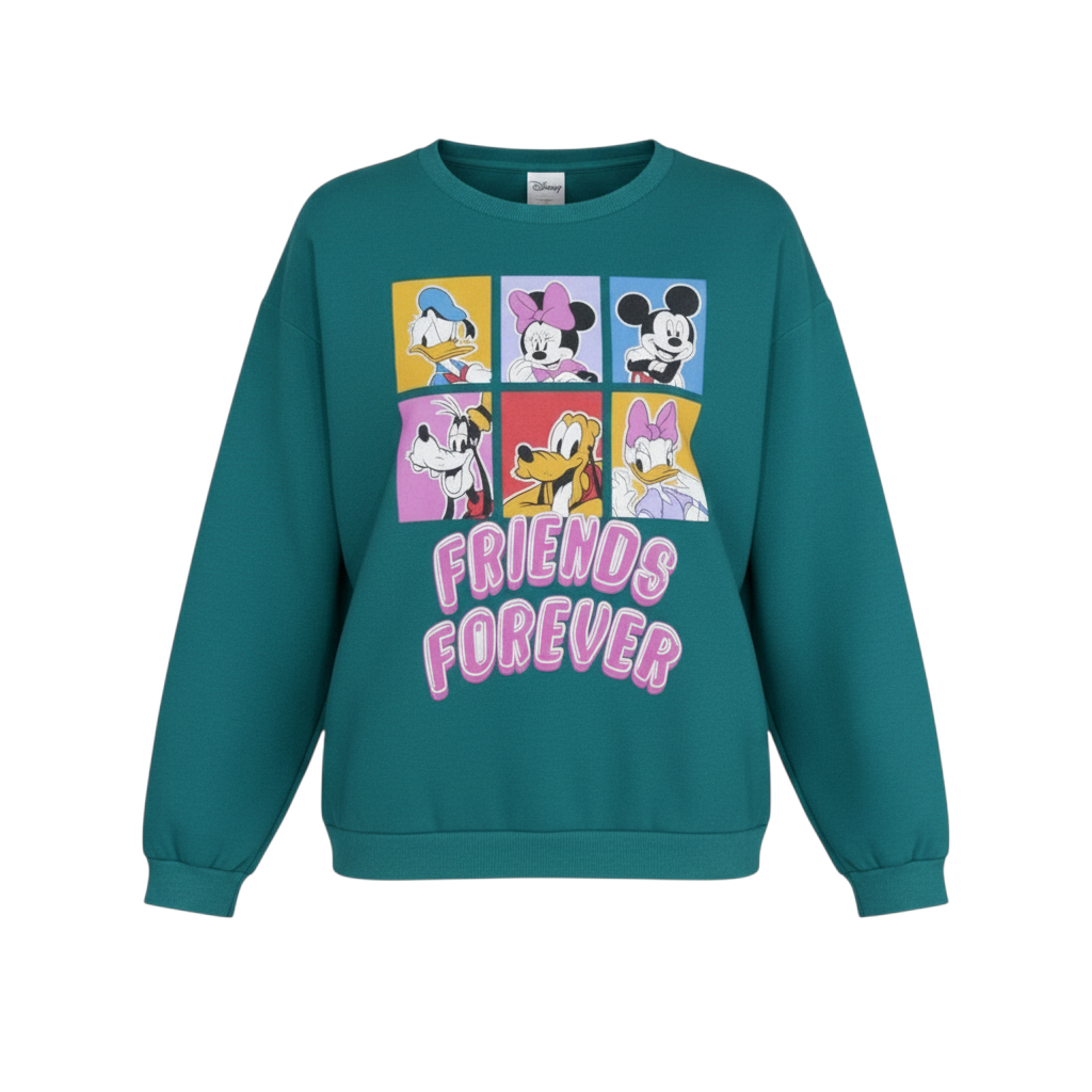 Disney C&A Womens Green Friends Forever Sweatshirt L Mickey Minnie