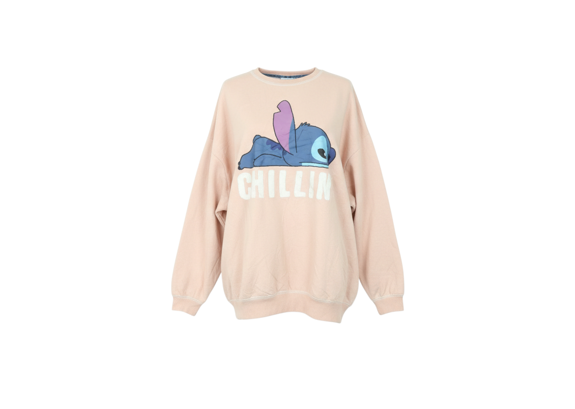Disney Women Pink Stitch Chillin' Sweatshirt L Relaxed Fit Pullover