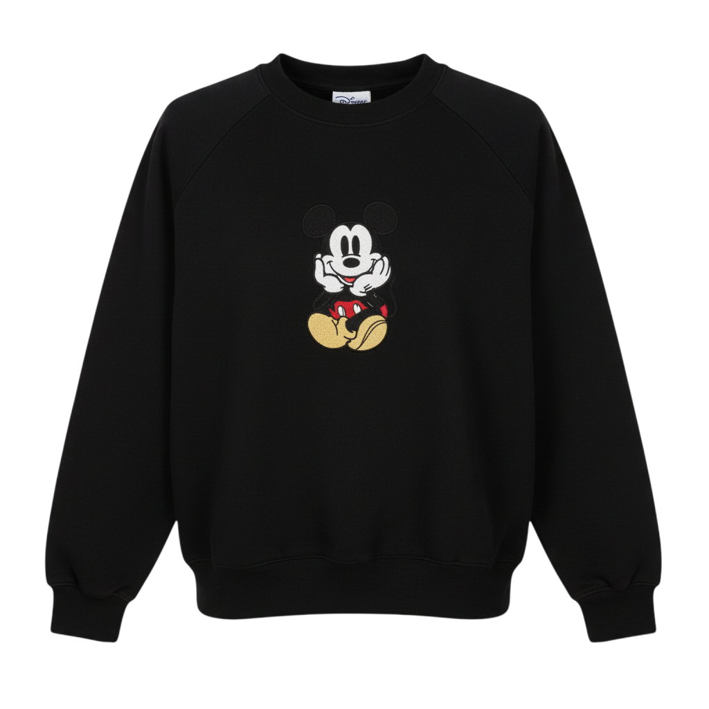 Bershka Women Black Mickey Mouse Pullover Sweatshirt XS
