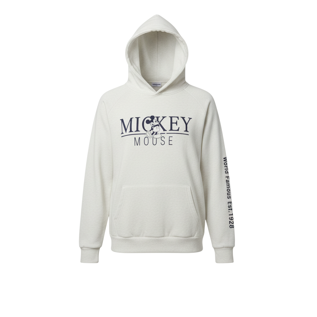Disney Women White Pullover Hoodie Mickey Mouse Graphic Print M