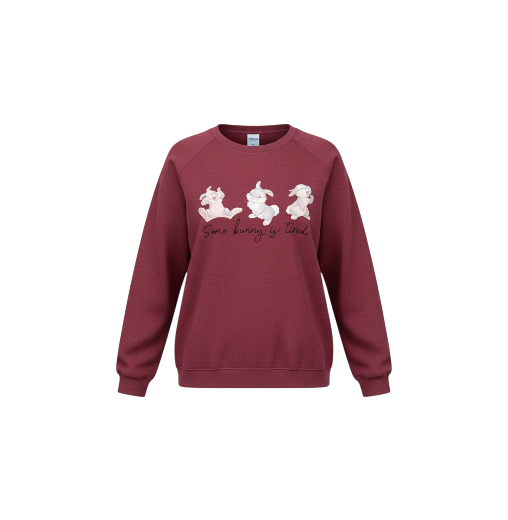 Disney Women XS Red Pullover Sweatshirt Thumper Some Bunny Is Tired