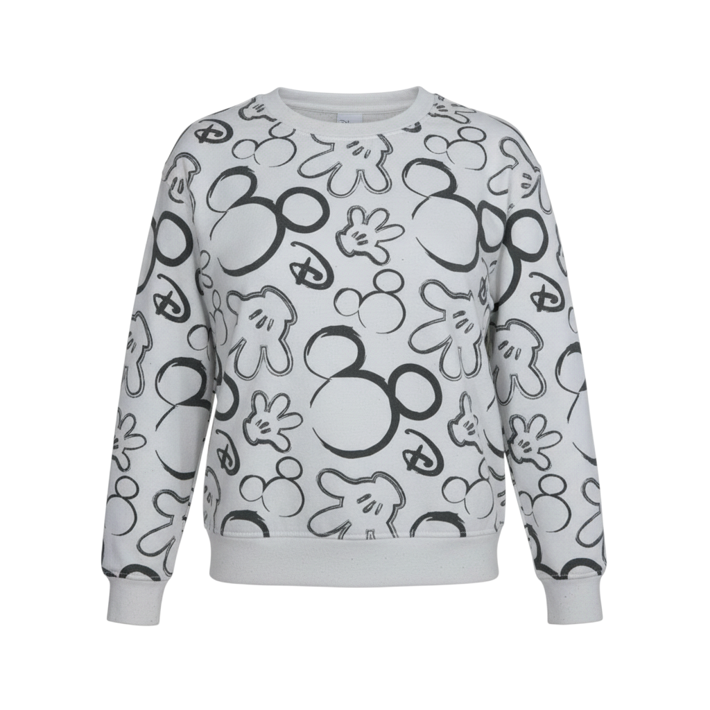 Disney Womens Grey Mickey Mouse Print Pullover Sweatshirt Size S