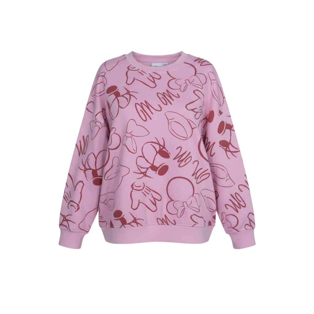 Disney Women Pink Minnie Mouse Print Pullover Sweatshirt L