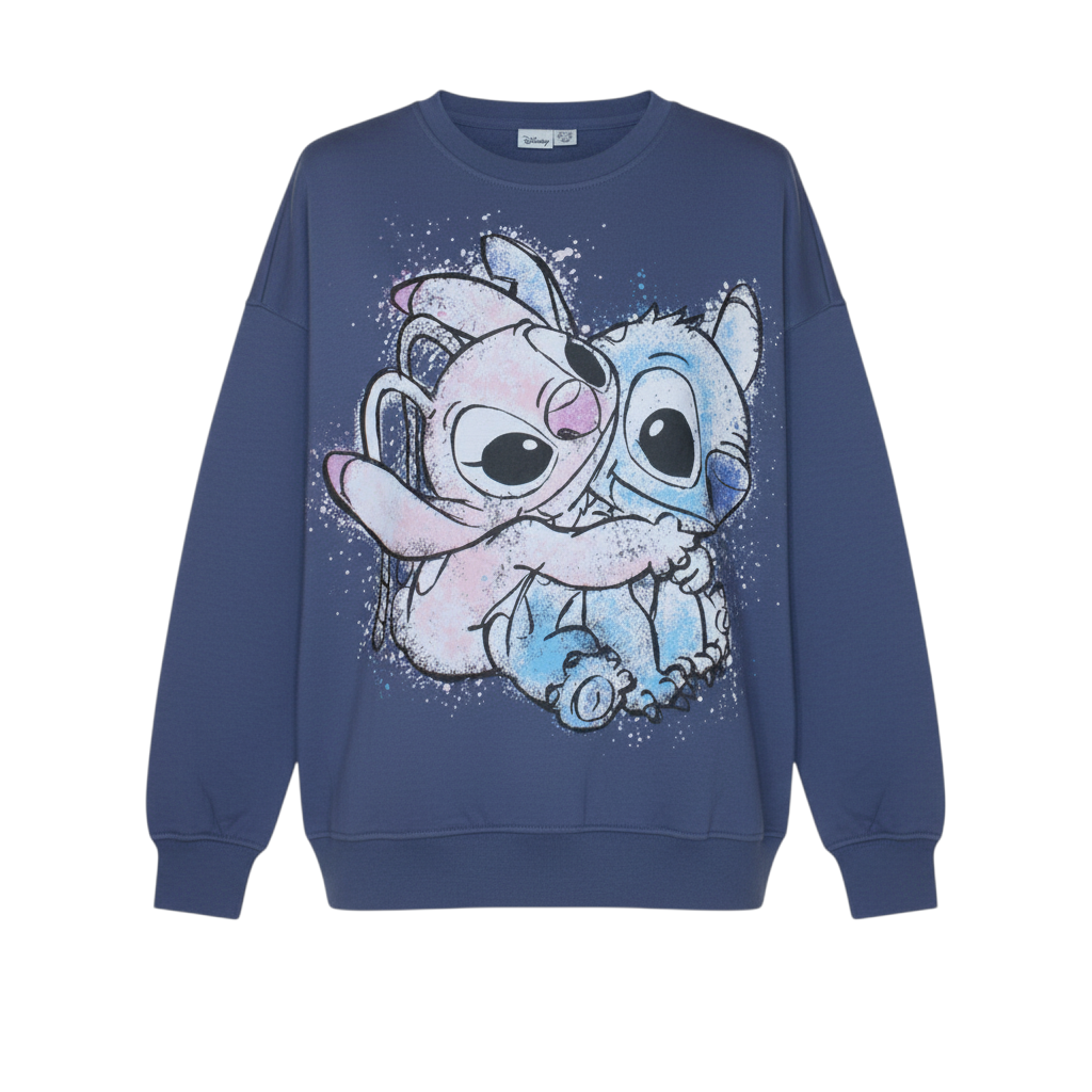 Disney Women Blue Stitch & Angel Sweatshirt 2XS Pullover Crew Neck