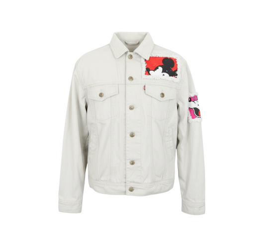 Mickey & Co. Women's Beige Cotton Cartoon Denim Jacket S Retro