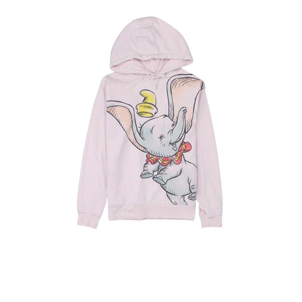 Disney Dumbo Pink Pullover Hoodie Women 2XS Cotton Graphic Sweatshirt