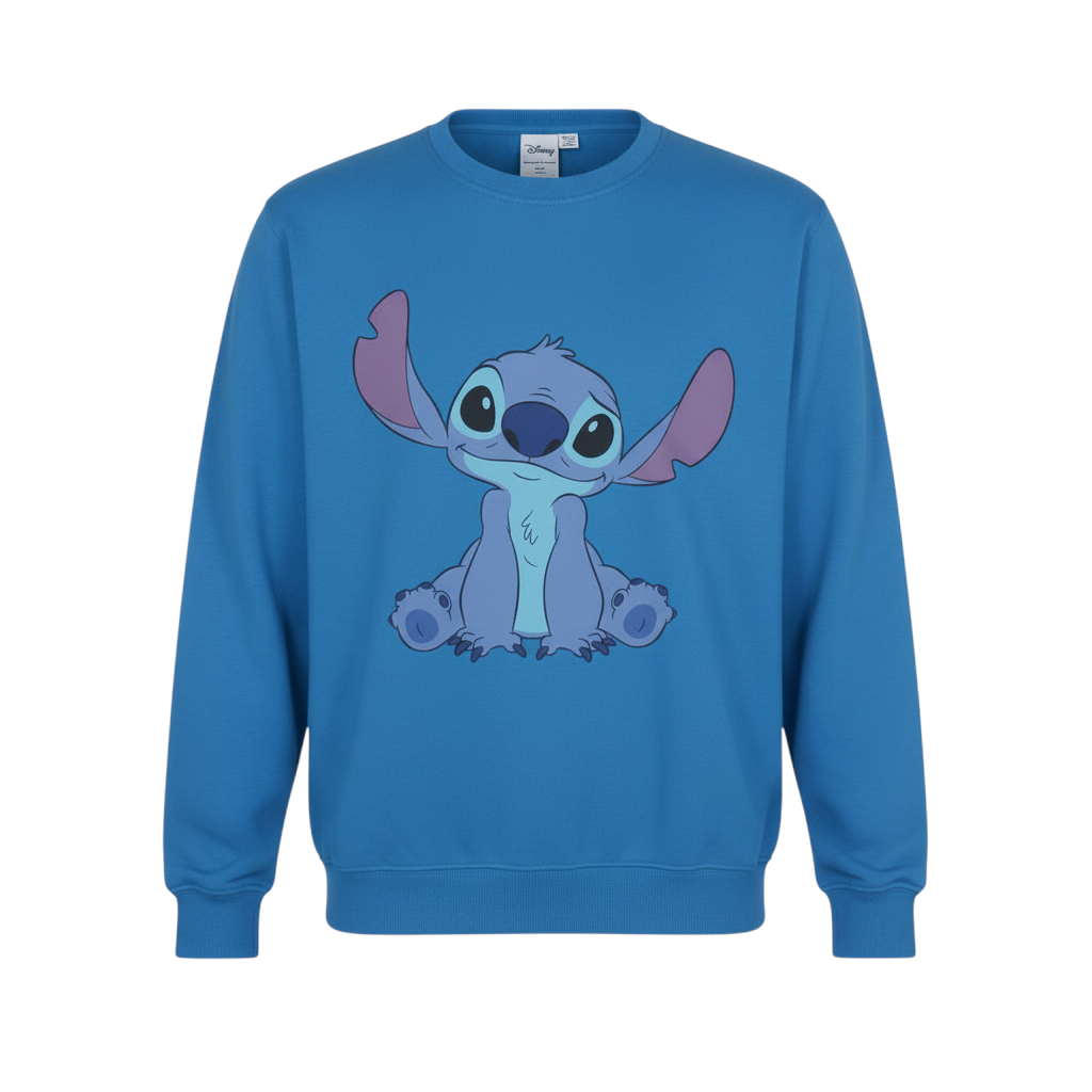 Disney Women Blue Stitch Sweatshirt L Pullover Casual Graphic