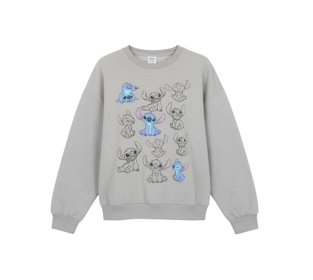 Disney Women Grey Lilo & Stitch Graphic Sweatshirt Size L