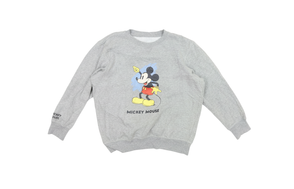 GU Men's Grey Mickey Mouse Graphic Pullover Sweatshirt Size L