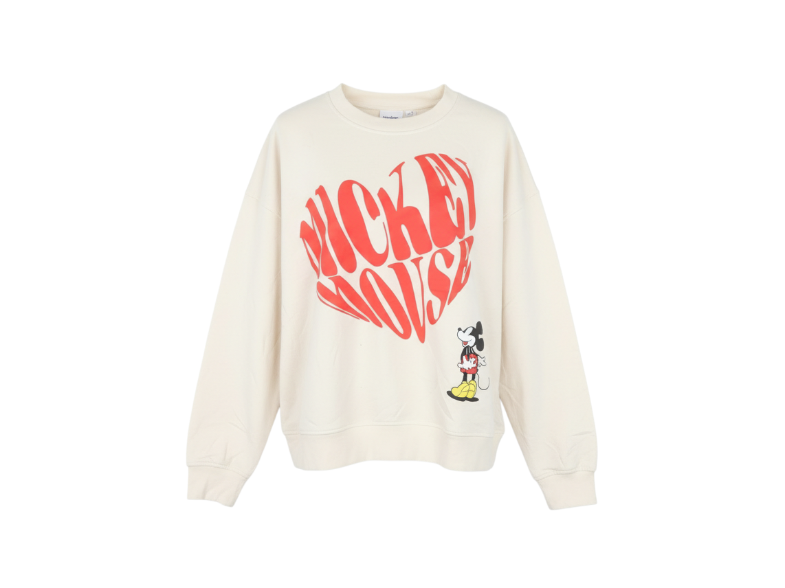 Disney Women Beige Mickey Mouse Pullover Sweatshirt M 12/14 Graphic Print