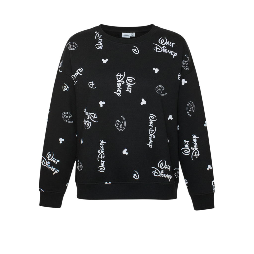 Disney Womens Black Walt Disney Logo Print Pullover Sweatshirt XL