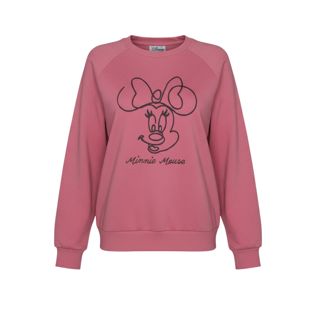Disney Women Pink Minnie Mouse Crew Neck Sweatshirt Size 12/14