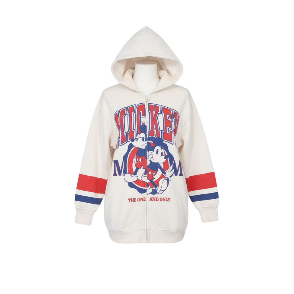 H&M Boys White Full Zip Mickey Mouse Hoodie 10-12 Years Cotton Blend