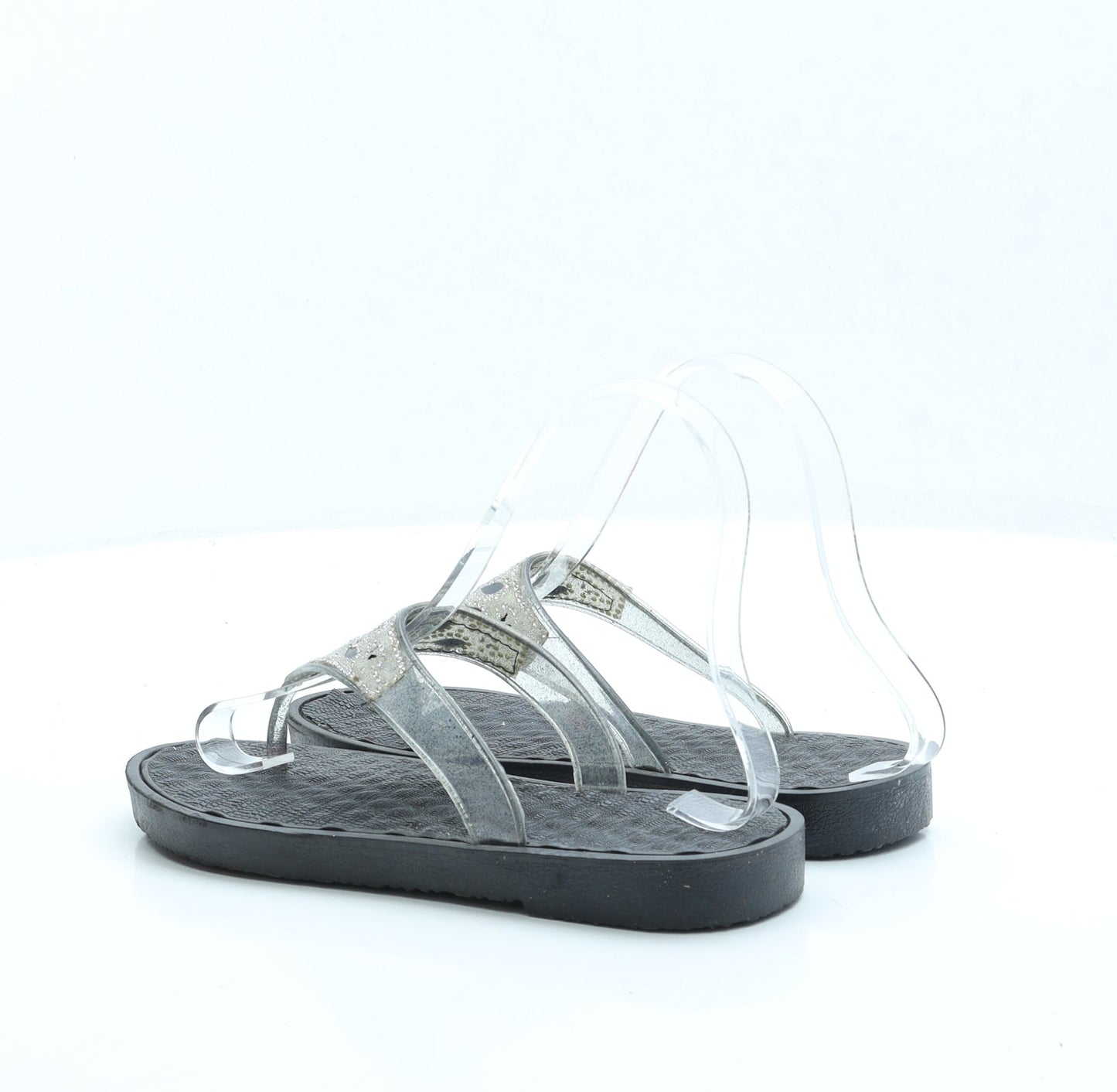 Preworn Womens Black Rubber Thong Sandal UK 4 EUR 37