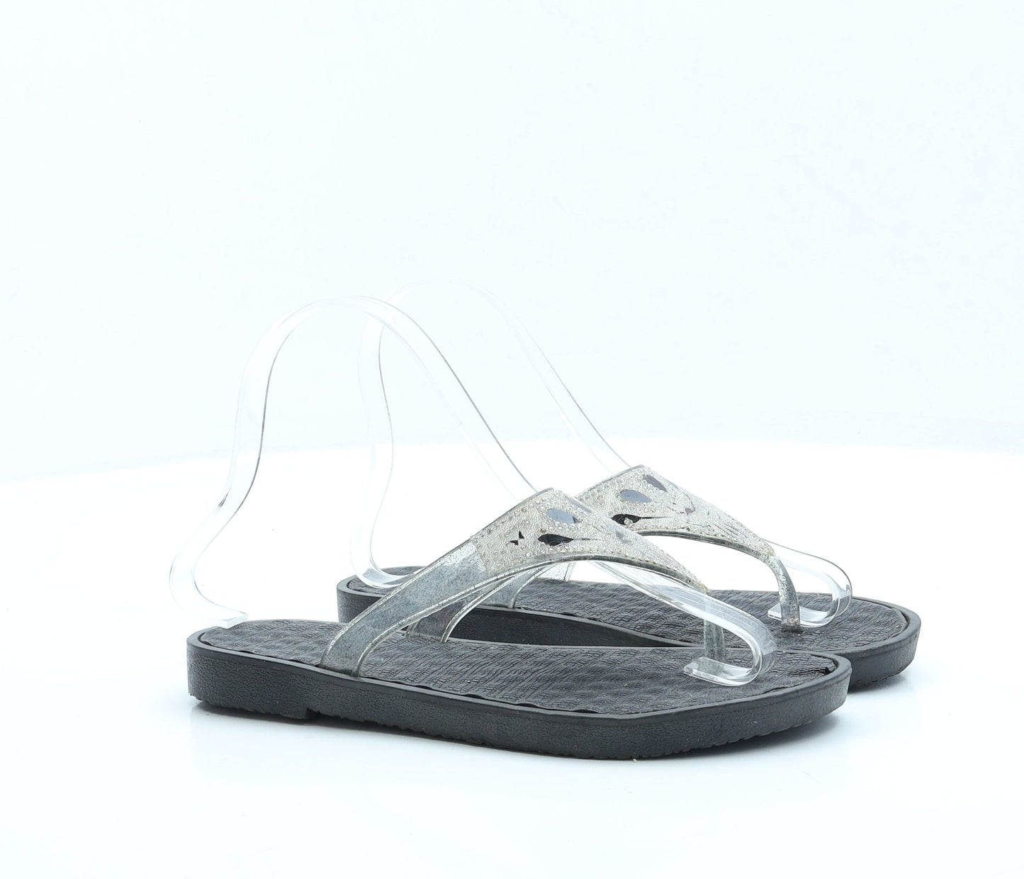 Preworn Womens Black Rubber Thong Sandal UK 4 EUR 37