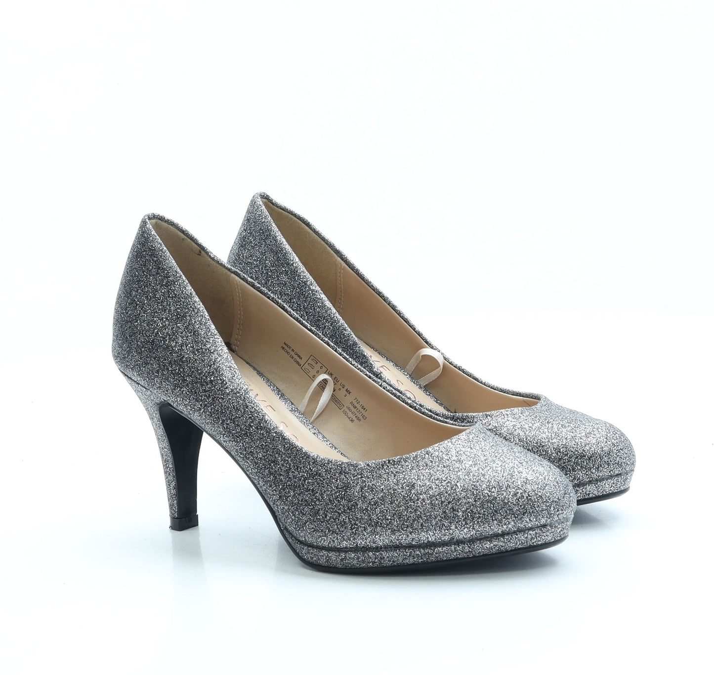 F&F Womens Grey Polyester Court Heel UK 4 EUR 37