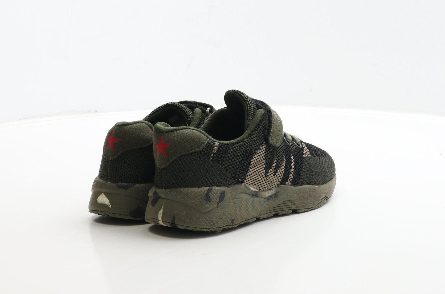 Preworn Boys Green Camouflage Polyester Trainer UK 2 32