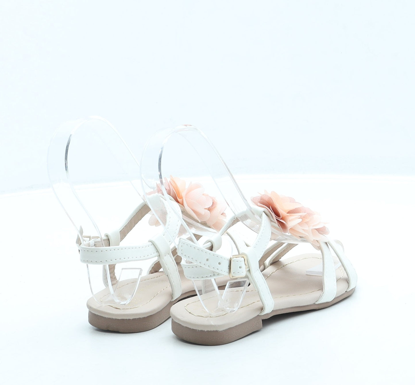 Primark Girls White Leather Slingback Sandal UK 8 25 - Flowers