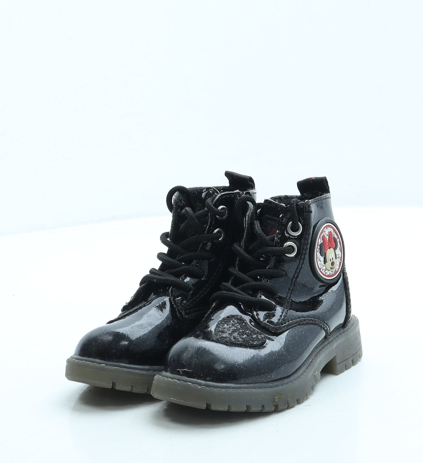 Primark Girls Black Leather Combat Boot UK 6 20 - Minnie Mouse