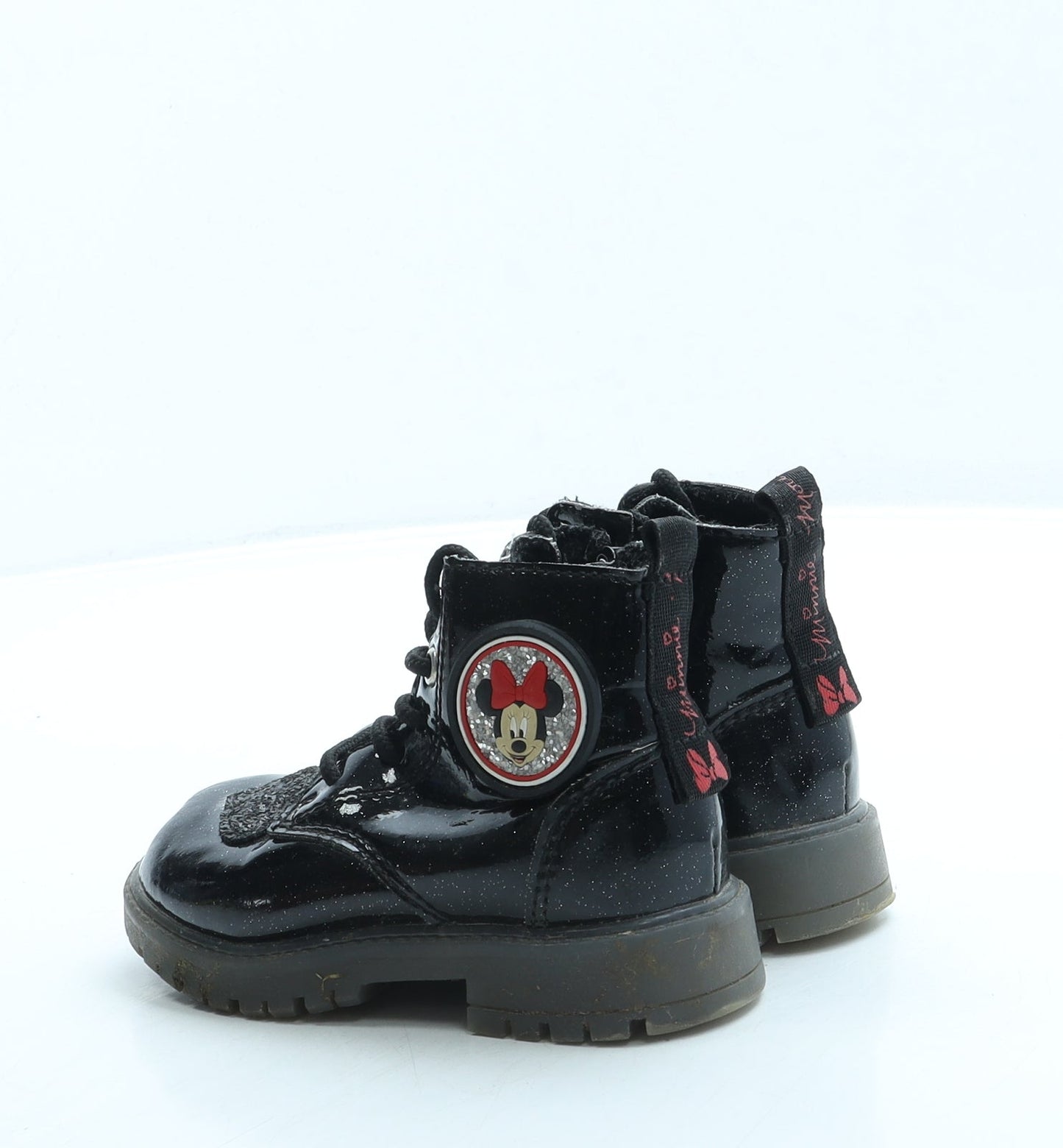 Primark Girls Black Leather Combat Boot UK 6 20 - Minnie Mouse