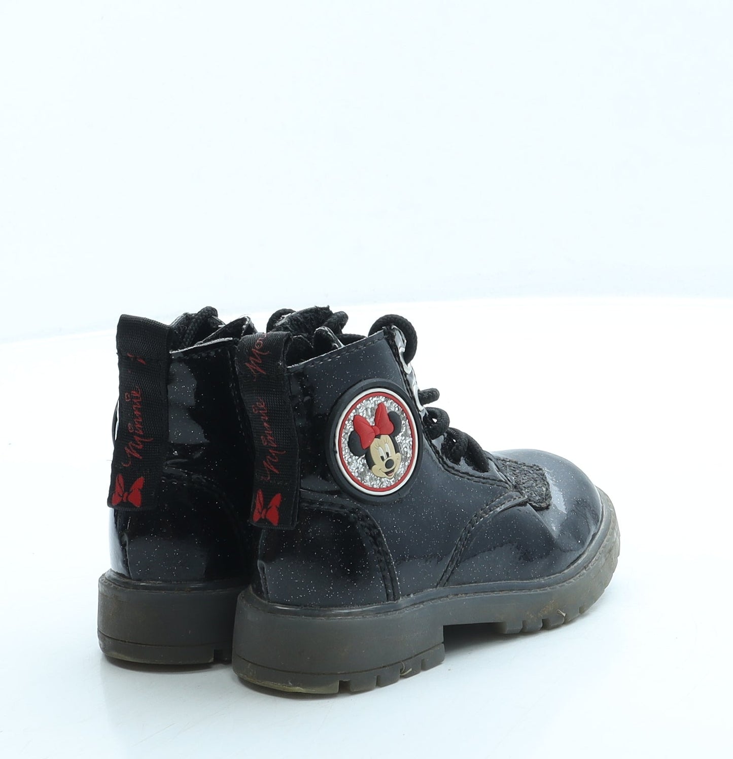 Primark Girls Black Leather Combat Boot UK 6 20 - Minnie Mouse