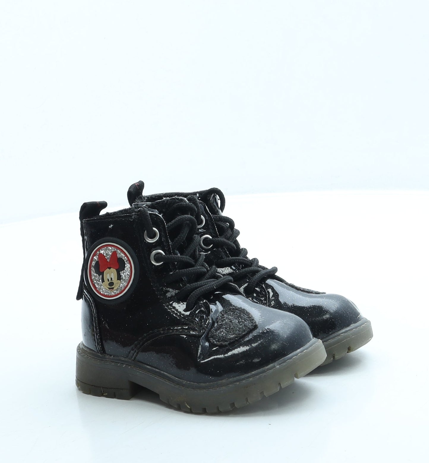 Primark Girls Black Leather Combat Boot UK 6 20 - Minnie Mouse