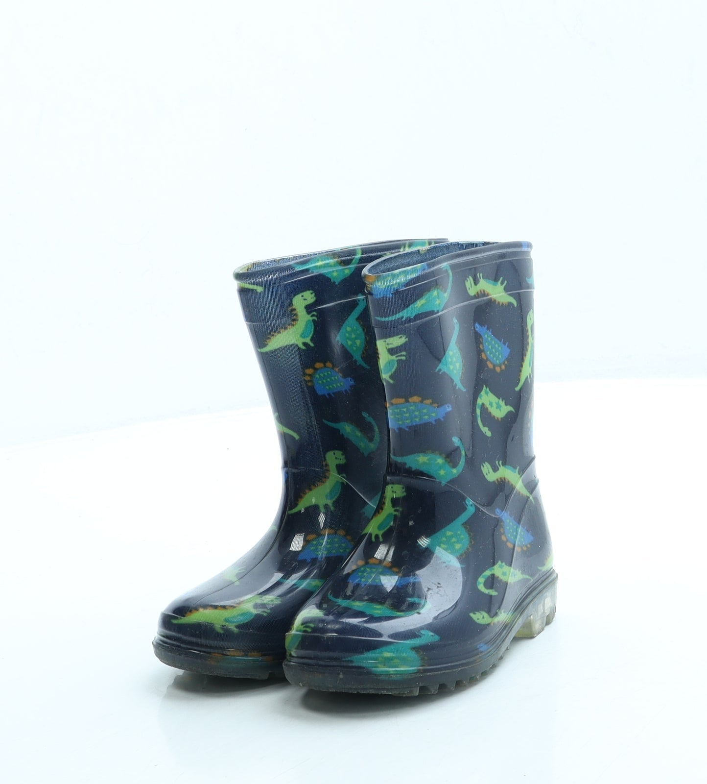 Preworn Boys Blue Geometric Rubber Wellies Boot UK 5 - Dinosaur