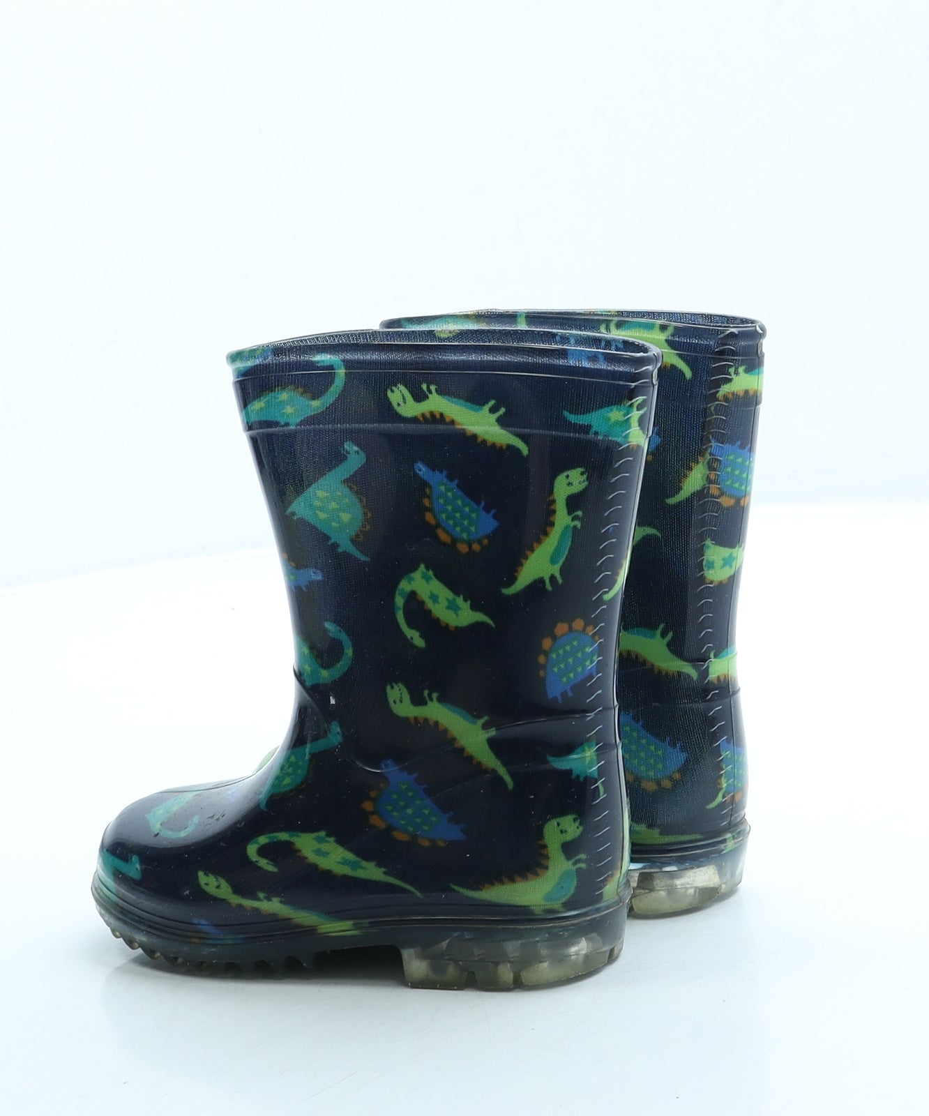 Preworn Boys Blue Geometric Rubber Wellies Boot UK 5 - Dinosaur