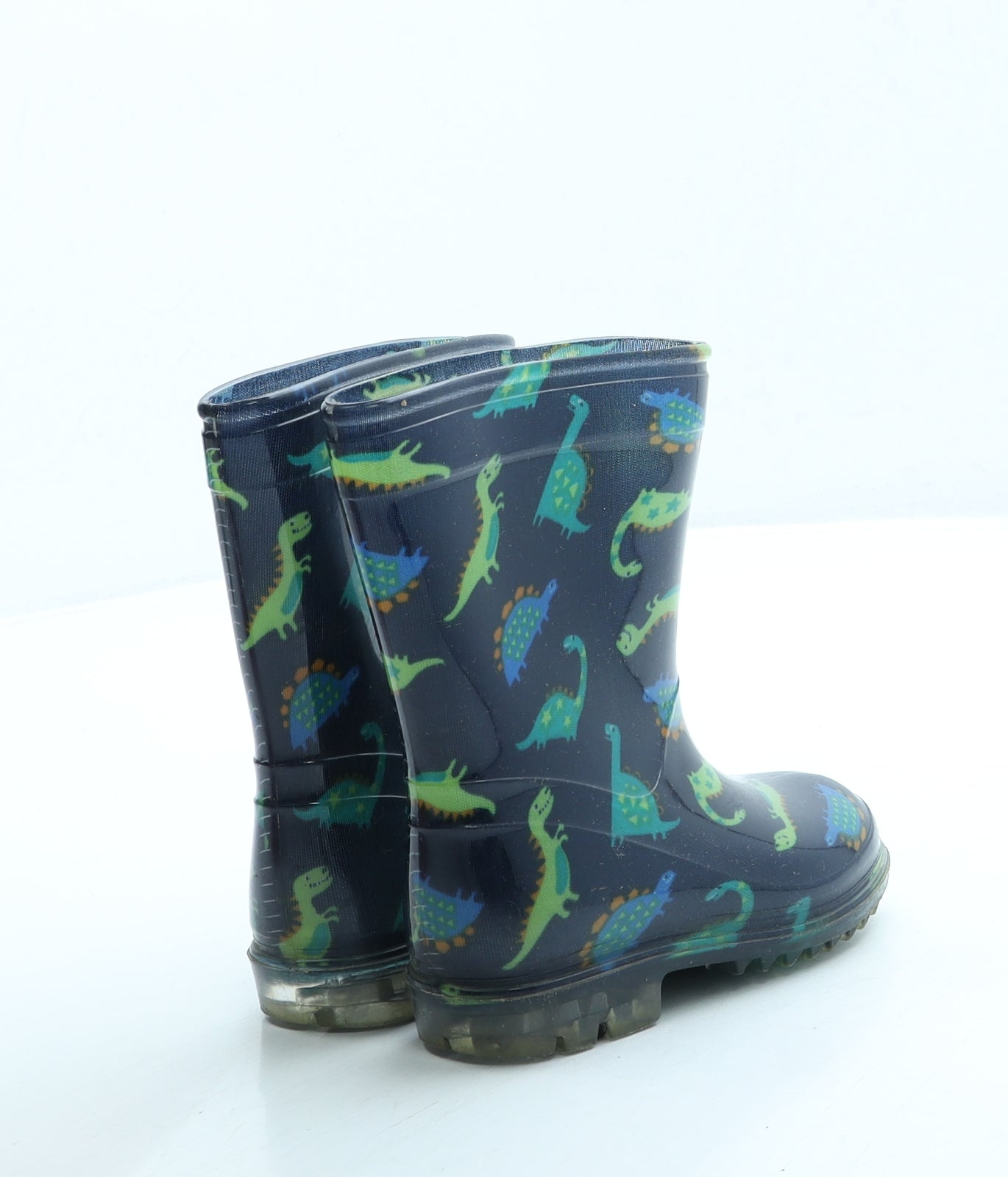 Preworn Boys Blue Geometric Rubber Wellies Boot UK 5 - Dinosaur