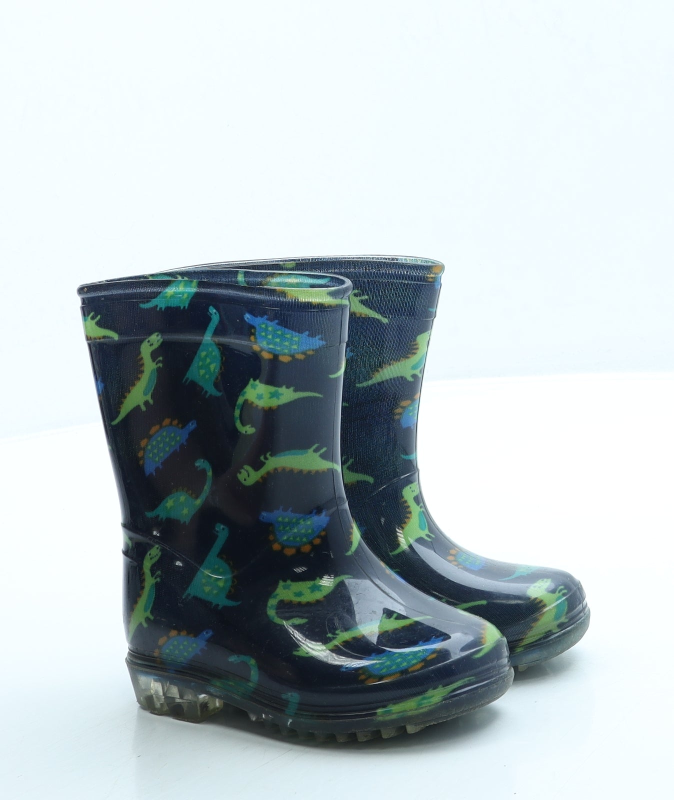 Preworn Boys Blue Geometric Rubber Wellies Boot UK 5 - Dinosaur
