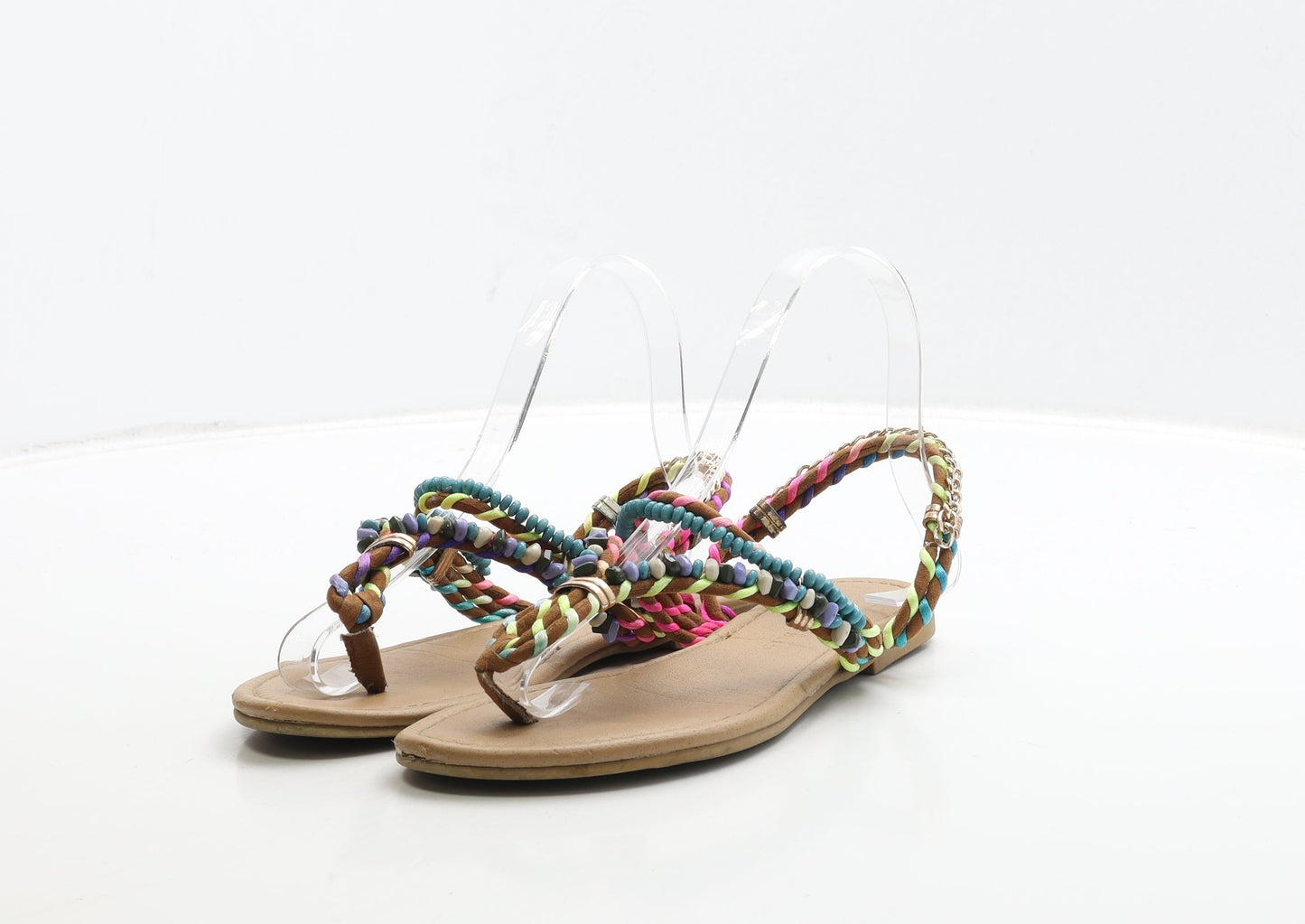 Atmosphere Womens Multicoloured Polyester Thong Sandal UK 4 37 - Chain Detail