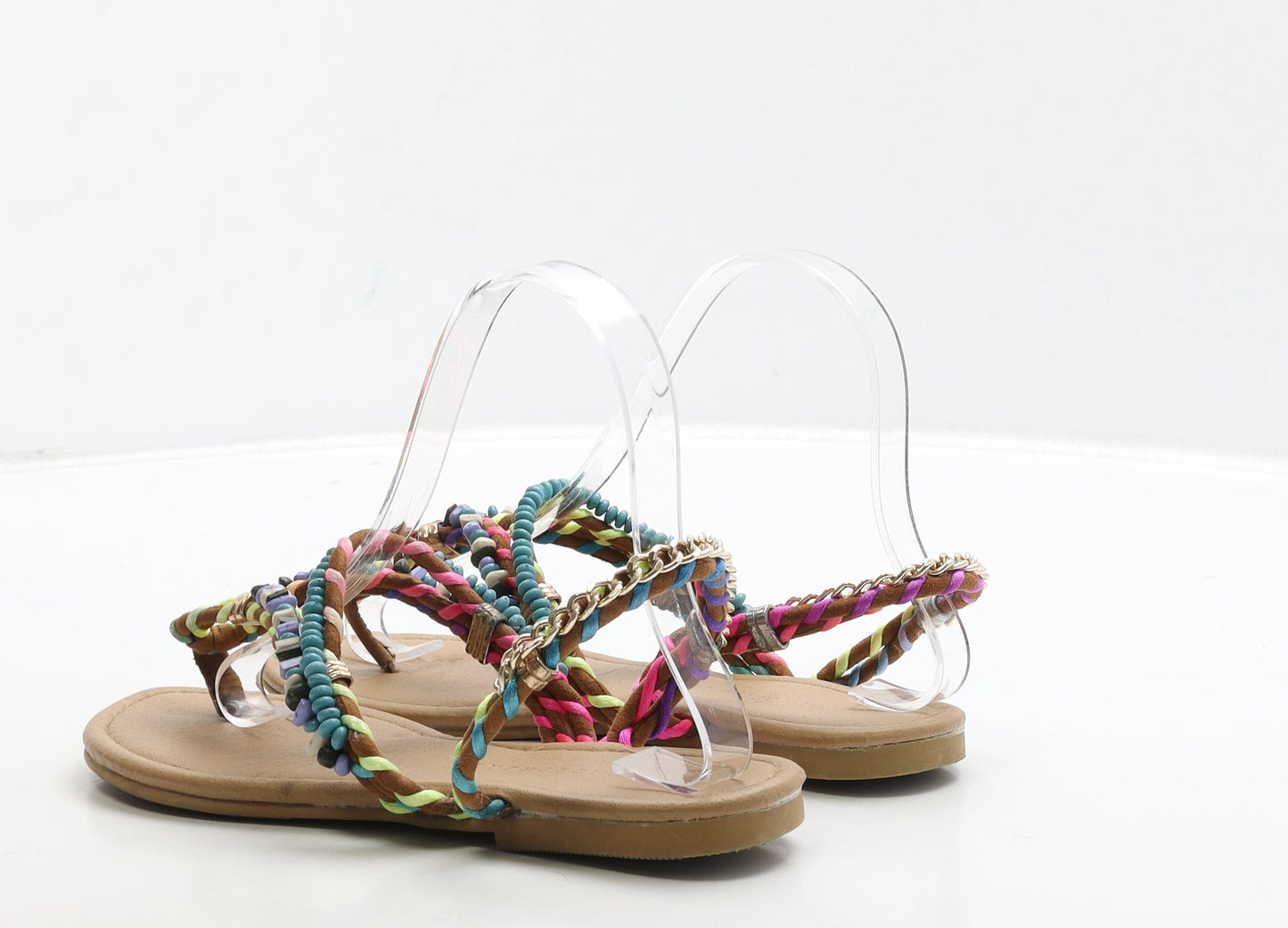 Atmosphere Womens Multicoloured Polyester Thong Sandal UK 4 37 - Chain Detail