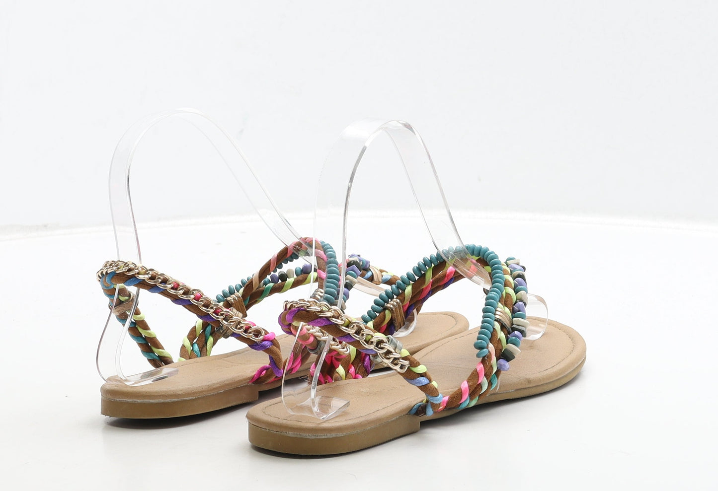 Atmosphere Womens Multicoloured Polyester Thong Sandal UK 4 37 - Chain Detail