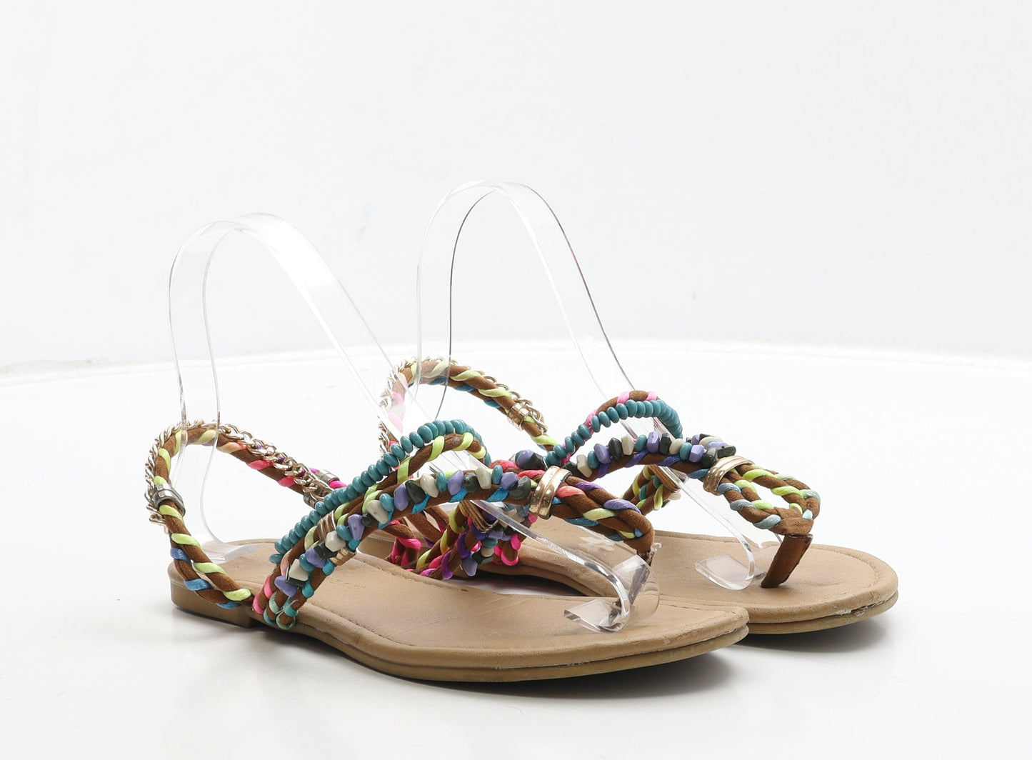 Atmosphere Womens Multicoloured Polyester Thong Sandal UK 4 37 - Chain Detail