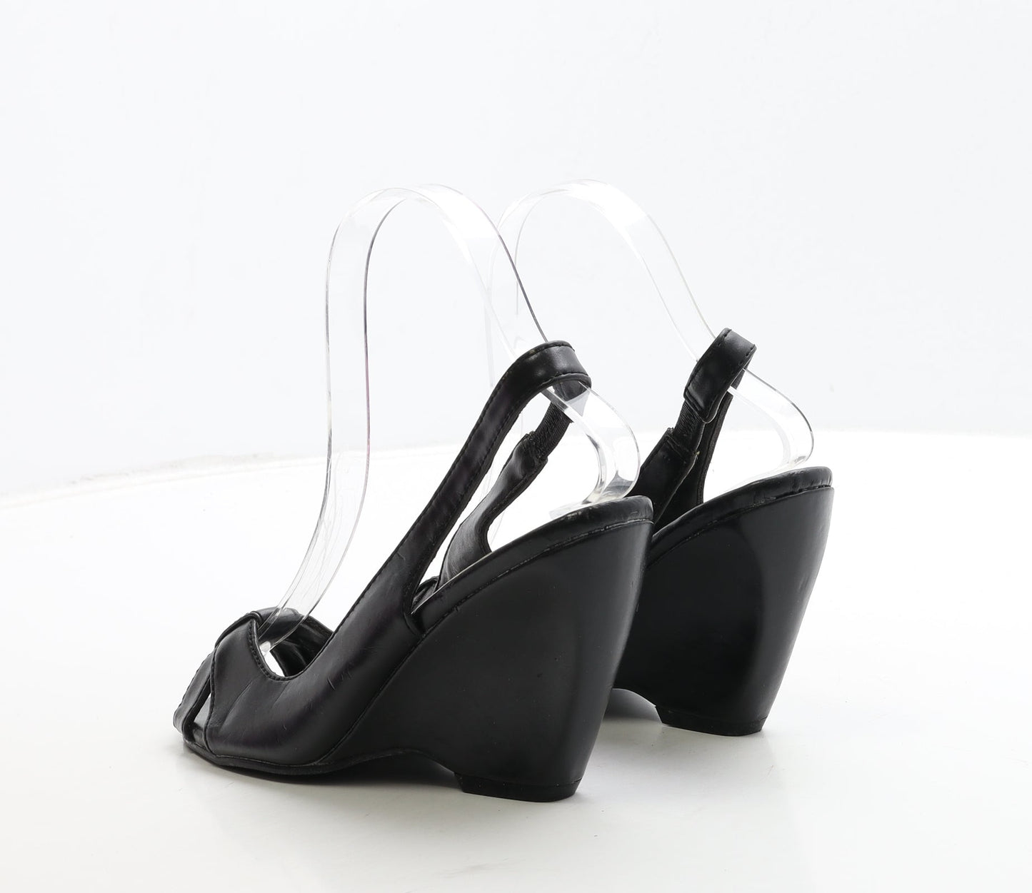 F&F Womens Black Leather Slingback Heel UK 3 36