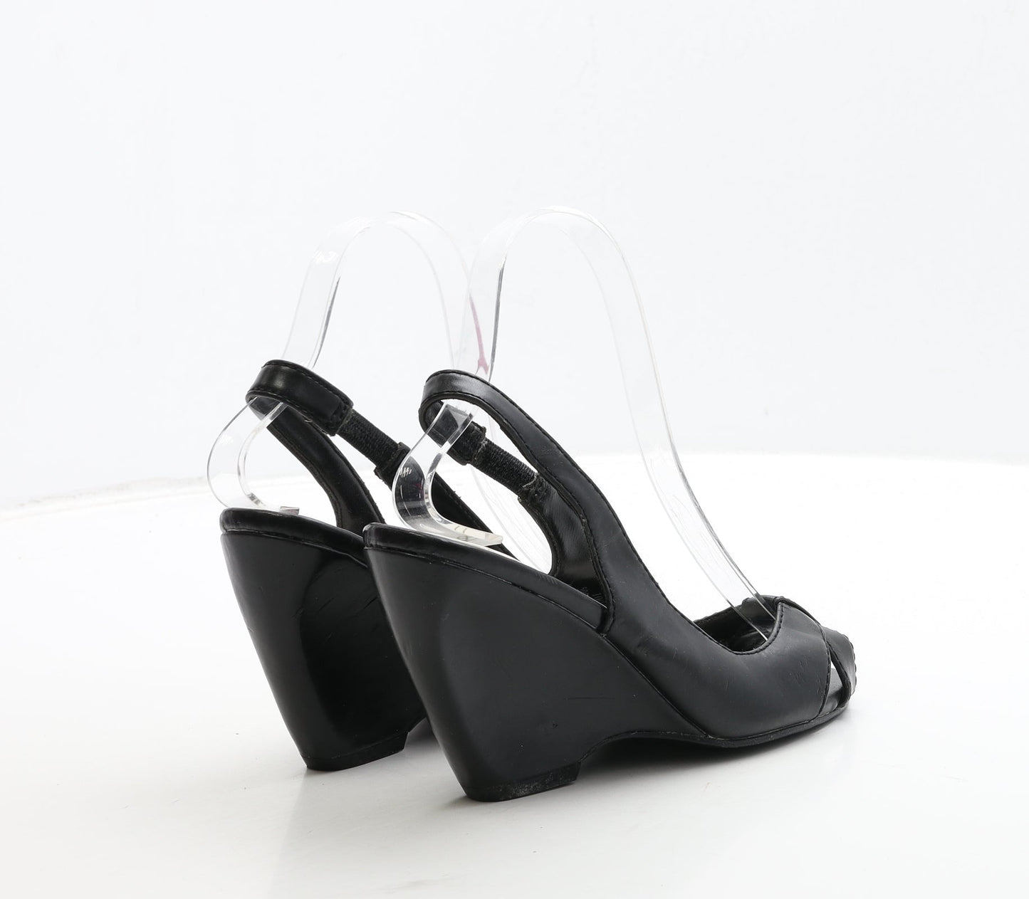 F&F Womens Black Leather Slingback Heel UK 3 36