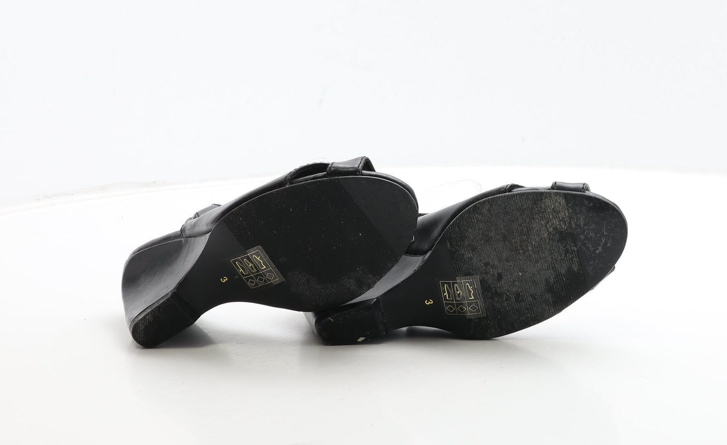 F&F Womens Black Leather Slingback Heel UK 3 36